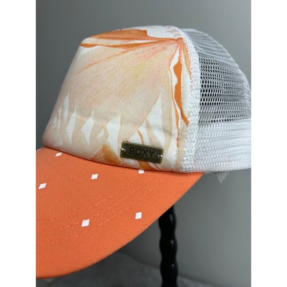Roxy Women's Adjustable Trucker Hat Cap Peach White Y2K Logo - Picture 2 of 5